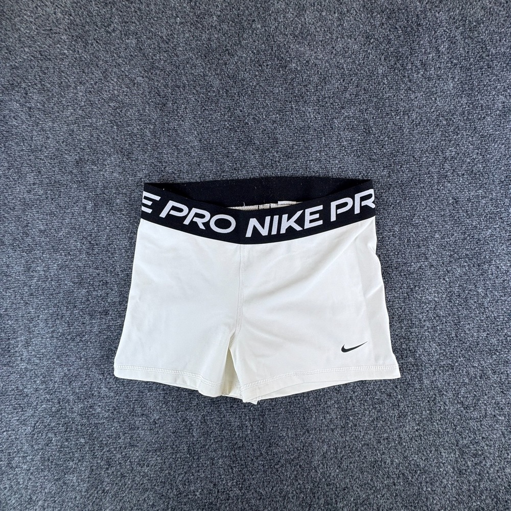 Nike Pro Dri-FIT Training Shorts Women 27x3 White Swoosh Logo Stretch Activewear